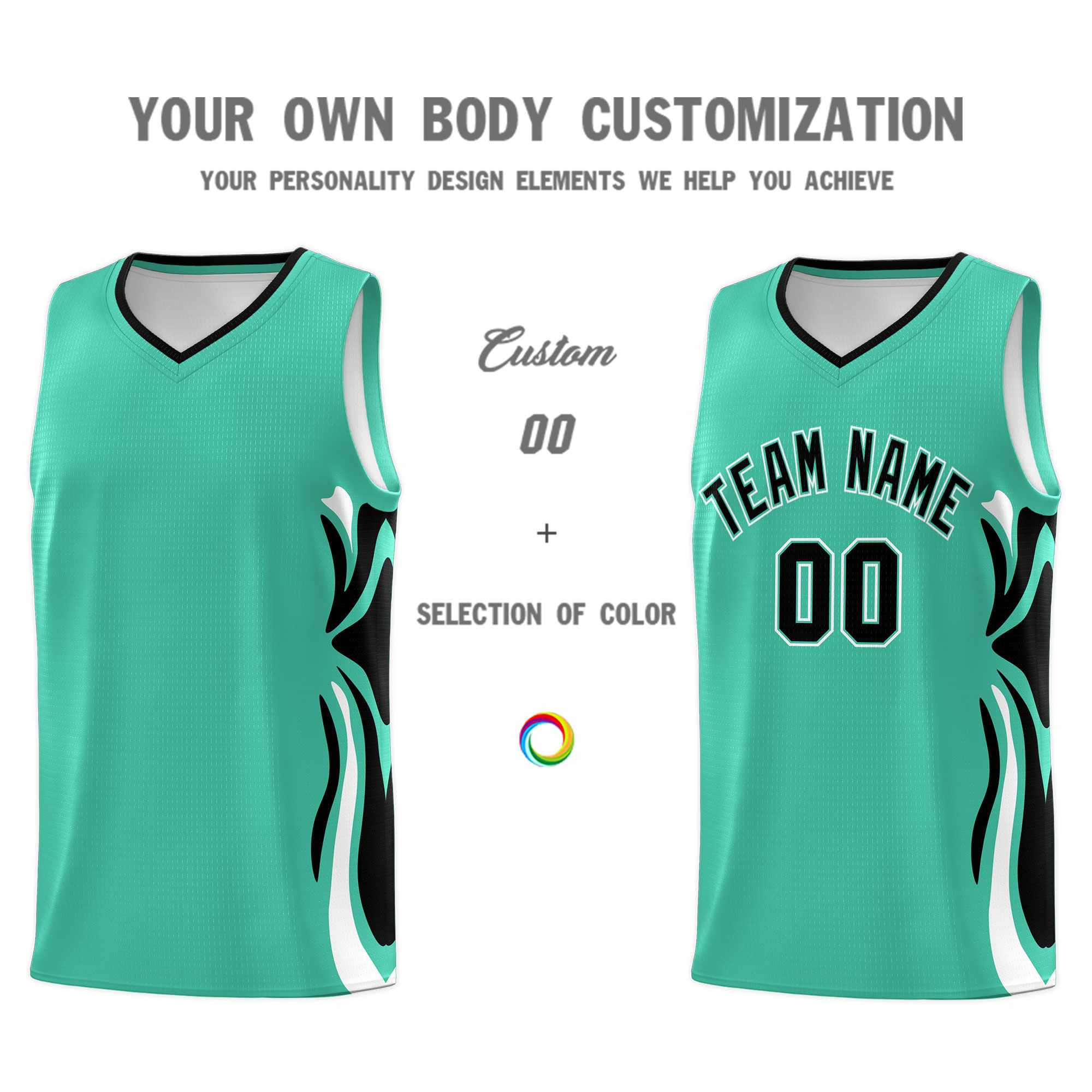 Custom Bright Green Black-White Graffiti Pattern Side Curve Pattern Sports Uniform Basketball Jersey Sets