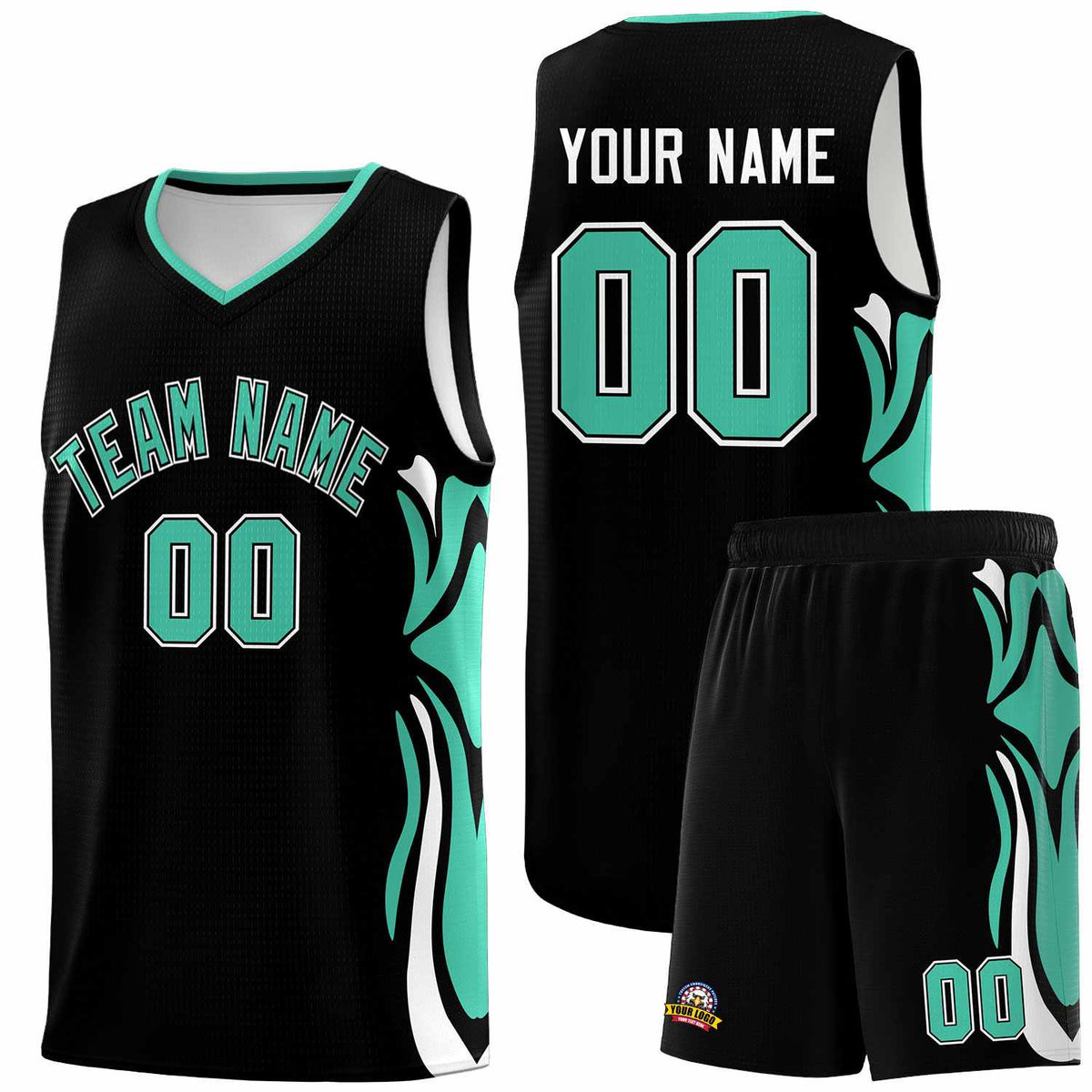 Custom Black Bright Green-White Graffiti Pattern Side Curve Pattern Sports Uniform Basketball Jersey Sets