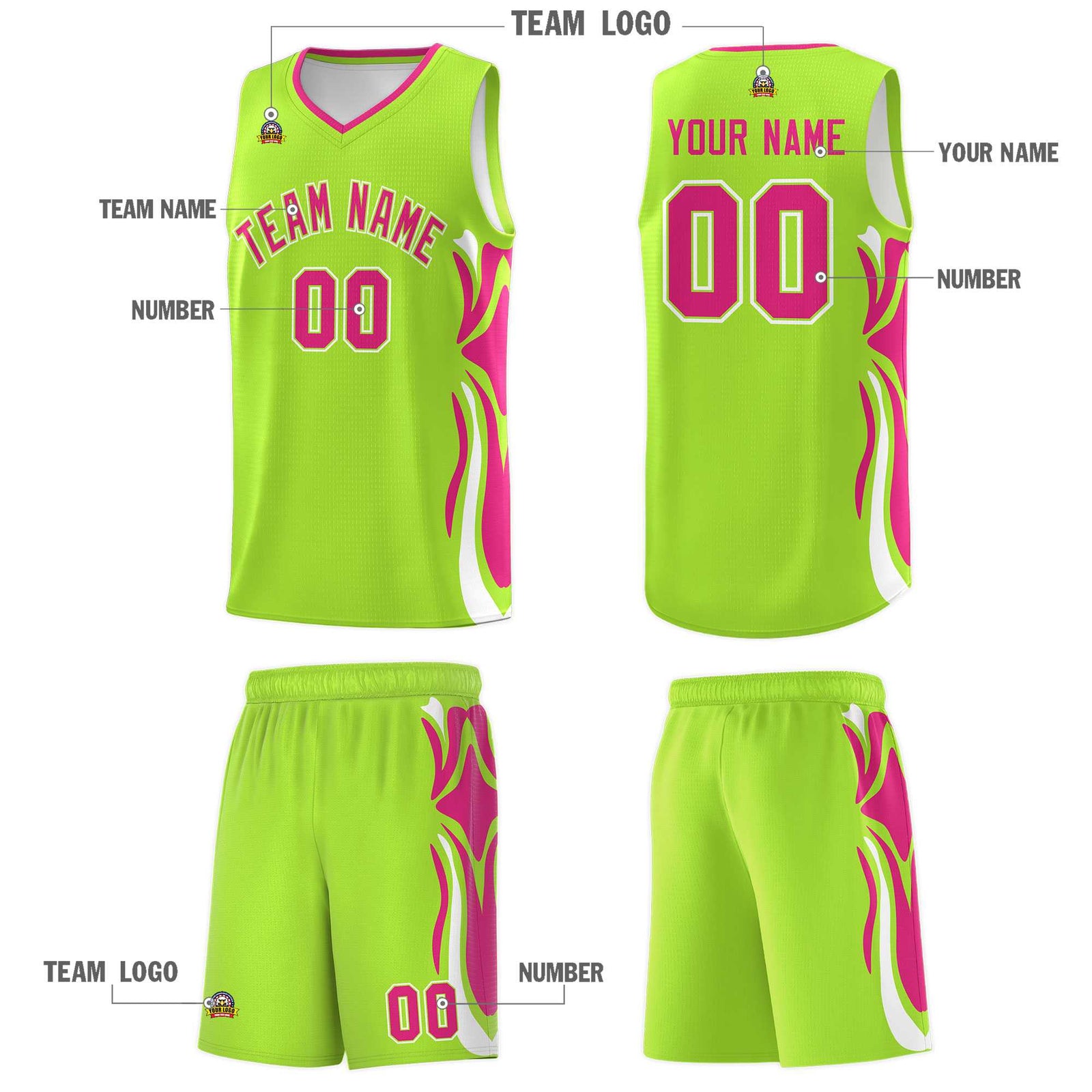Custom Light Green Pink-White Graffiti Pattern Side Curve Pattern Sports Uniform Basketball Jersey Sets