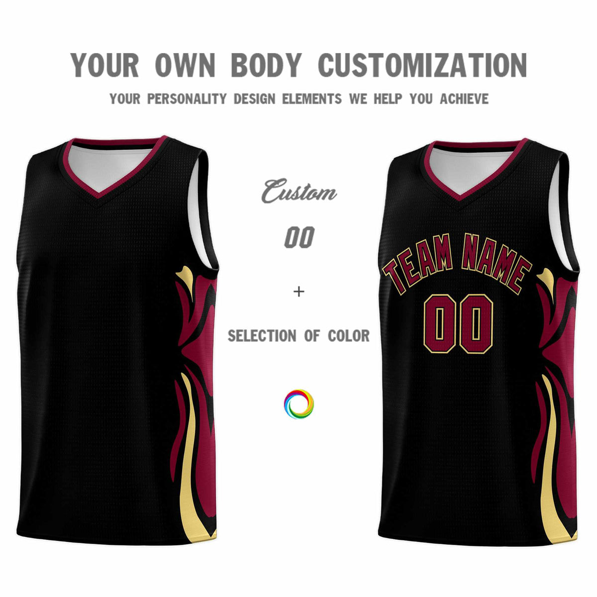 Custom Black Crimson-Khaki Graffiti Pattern Side Curve Pattern Sports Uniform Basketball Jersey Sets