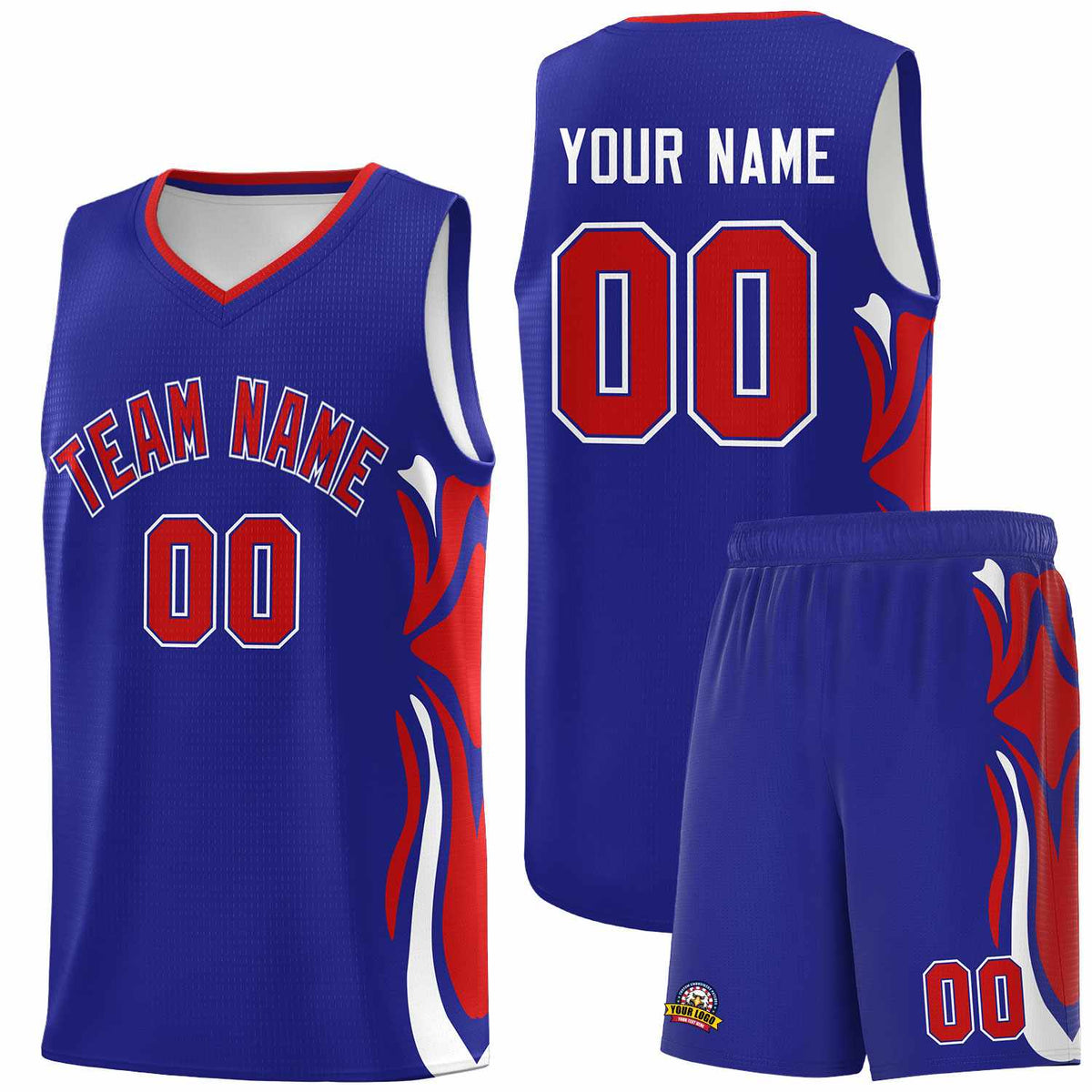 Custom Royal Red-White Graffiti Pattern Side Curve Pattern Sports Uniform Basketball Jersey Sets