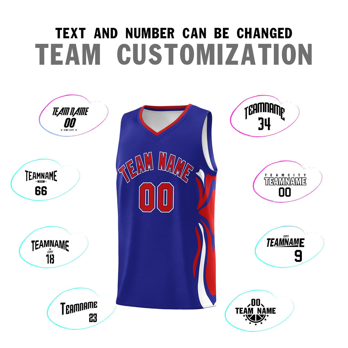 Custom Royal Red-White Graffiti Pattern Side Curve Pattern Sports Uniform Basketball Jersey Sets