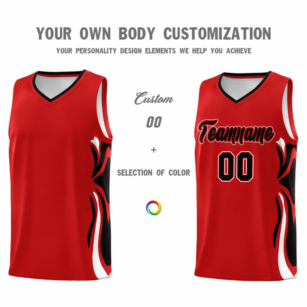 Custom Red Black-White Graffiti Pattern Side Curve Pattern Sports Uniform Basketball Jersey Sets