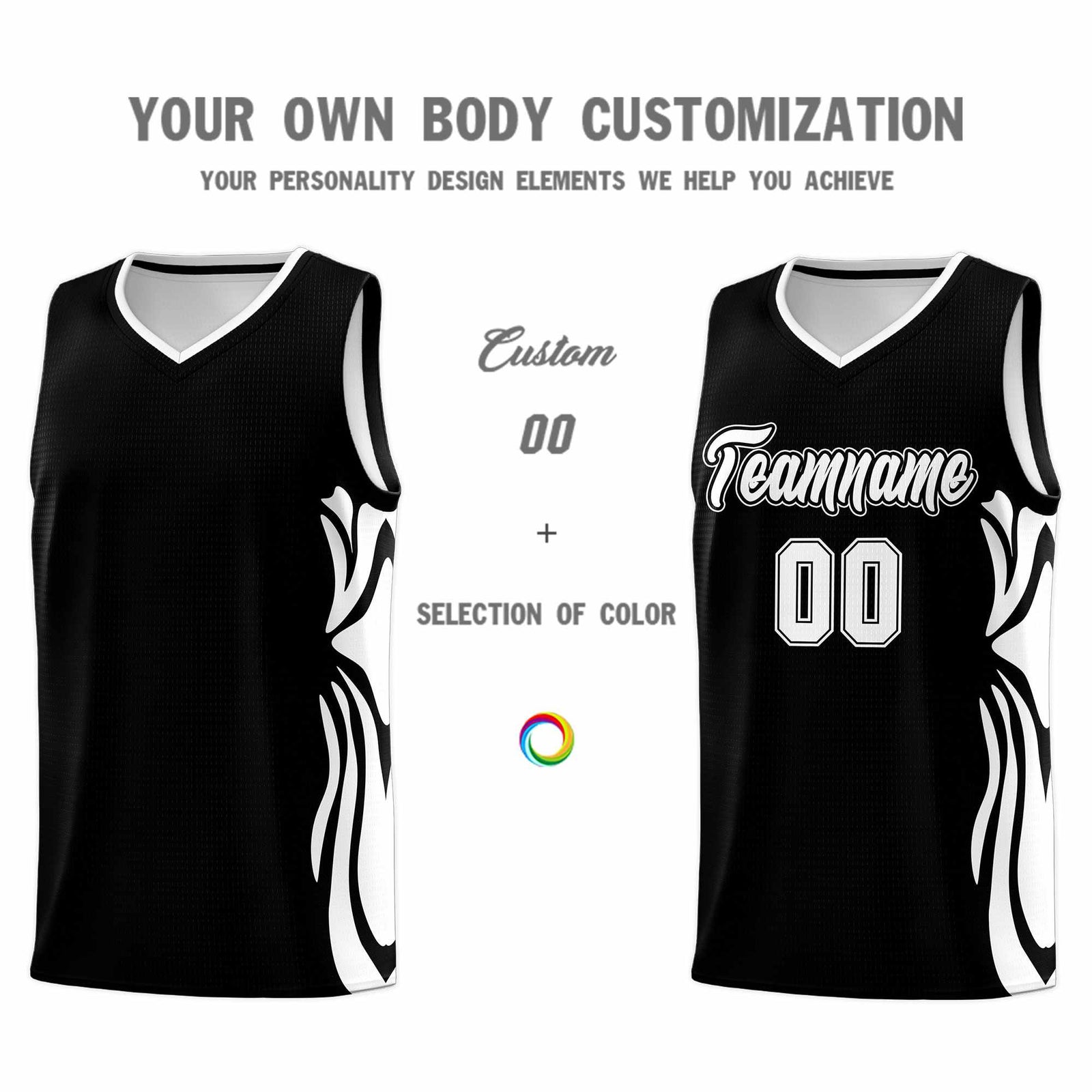 Custom Black White-White Graffiti Pattern Side Curve Pattern Sports Uniform Basketball Jersey Sets