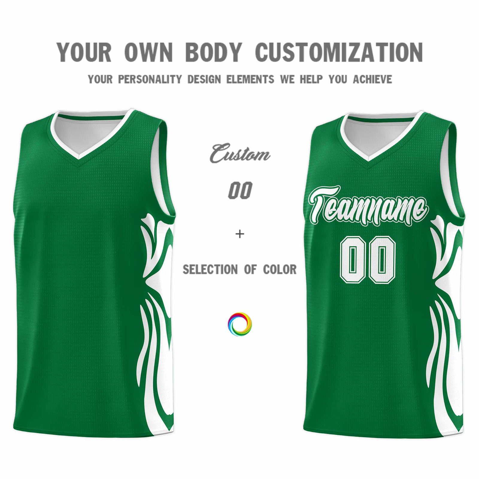 Custom Kelly Green White-White Graffiti Pattern Side Curve Pattern Sports Uniform Basketball Jersey Sets