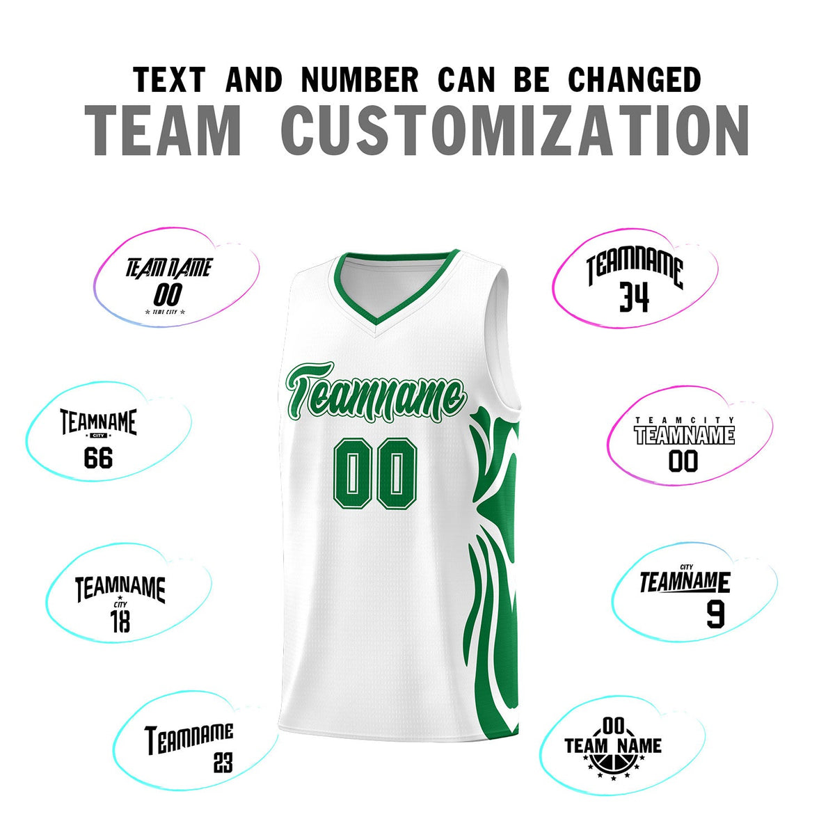 Custom White Kelly Green-Kelly Green Graffiti Pattern Side Curve Pattern Sports Uniform Basketball Jersey Sets