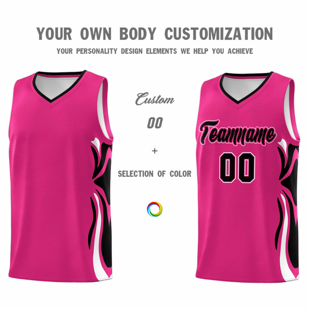 Custom Pink Black-White Graffiti Pattern Side Curve Pattern Sports Uniform Basketball Jersey Sets