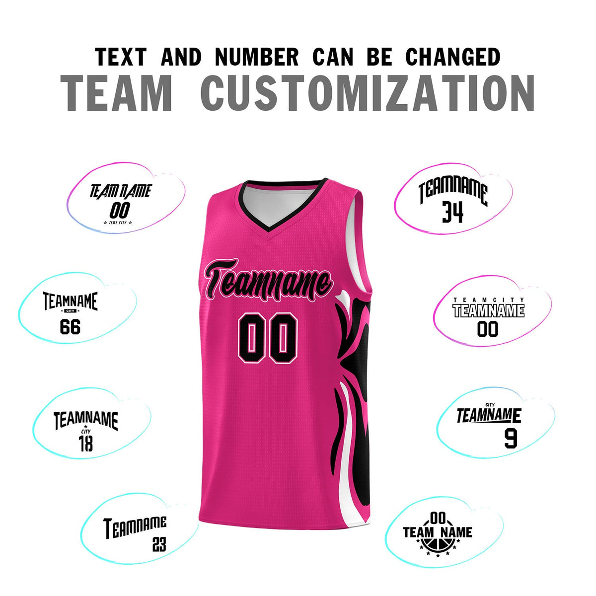 Custom Pink Black-White Graffiti Pattern Side Curve Pattern Sports Uniform Basketball Jersey Sets