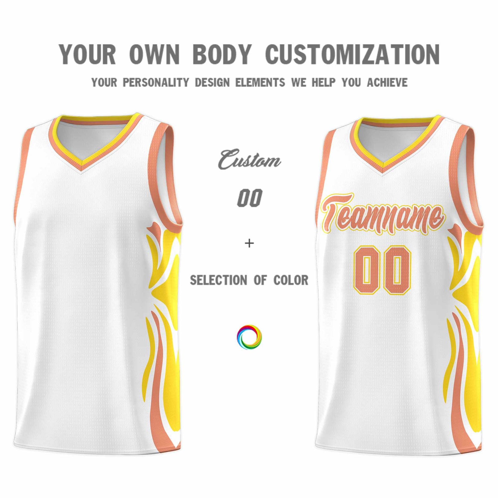 Custom White Light Orange-Gold Graffiti Pattern Side Curve Pattern Sports Uniform Basketball Jersey Sets