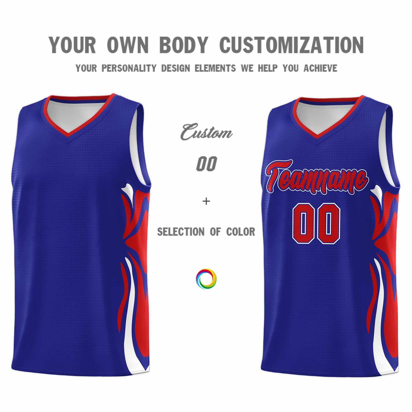 Custom Royal Red-White Graffiti Pattern Side Curve Pattern Sports Uniform Basketball Jersey Sets