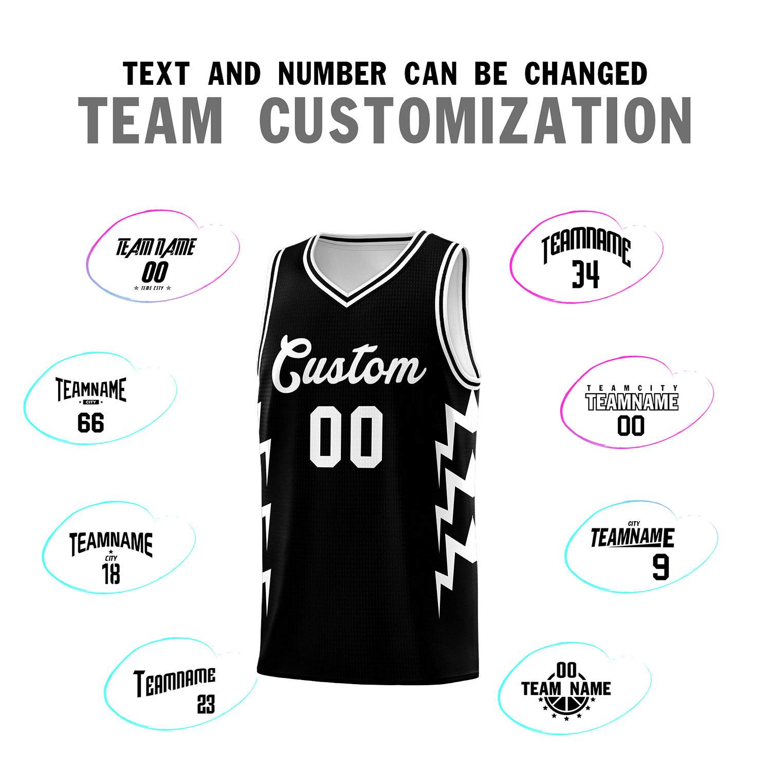 Custom Black Side Lightning Pattern Sports Uniform Basketball Jersey