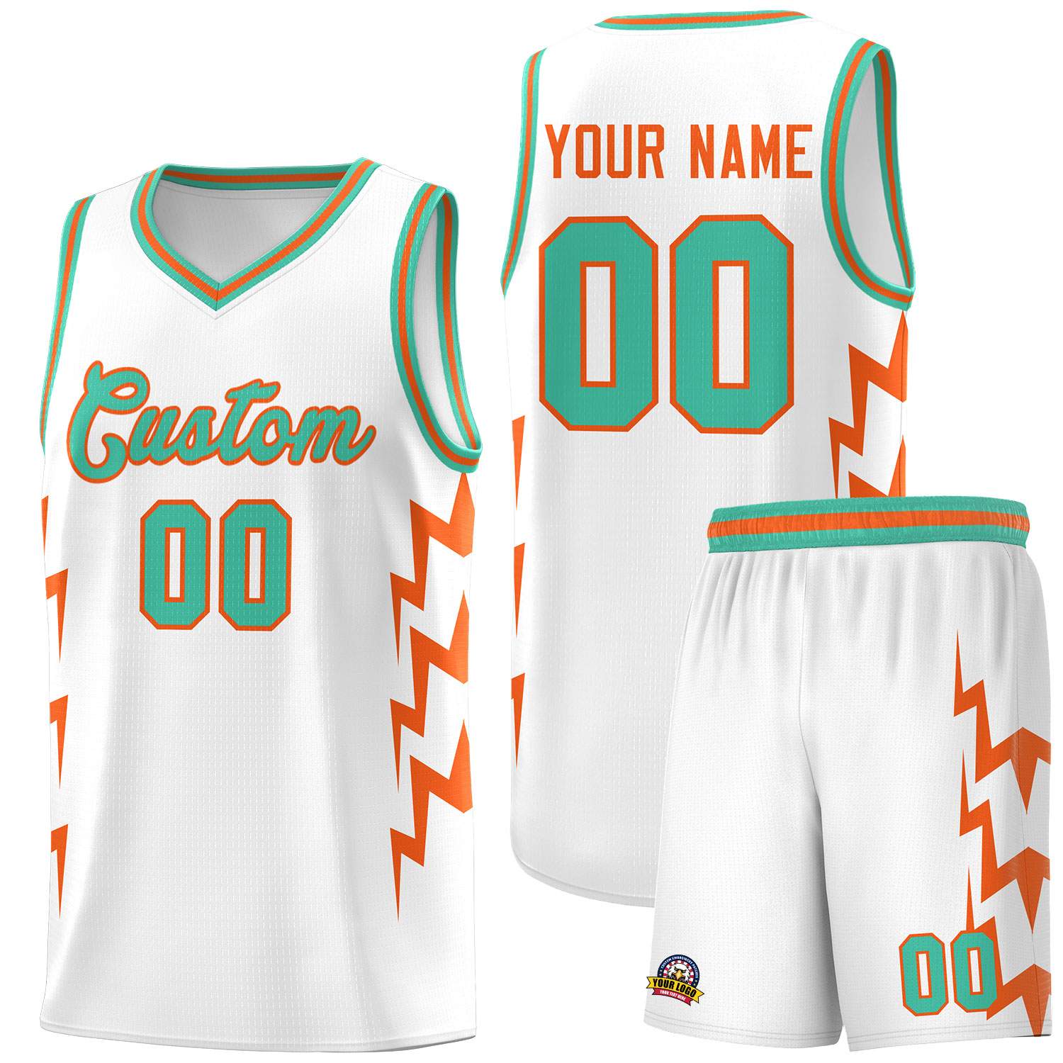 Custom White Side Lightning Pattern Sports Uniform Basketball Jersey