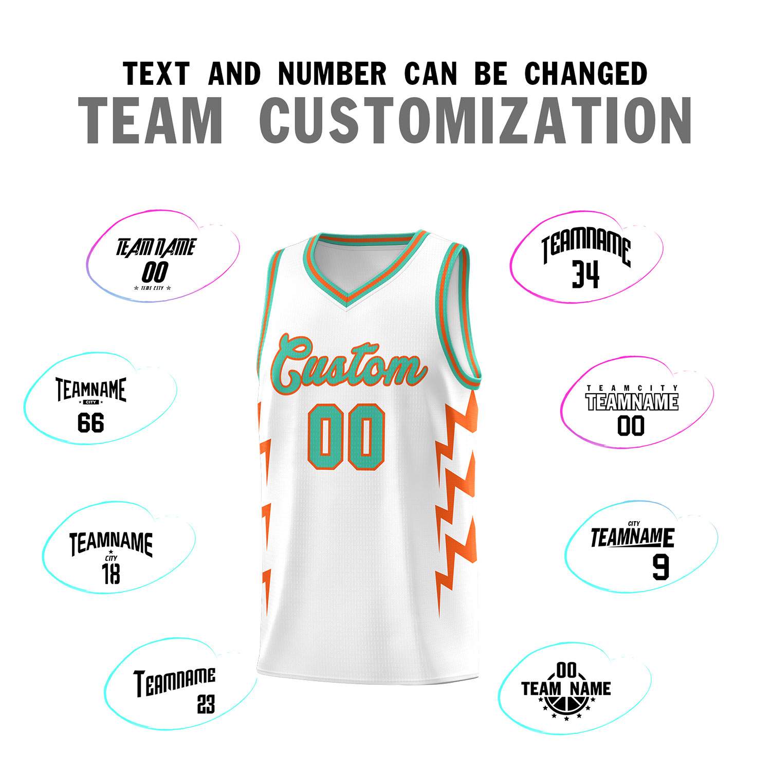 Custom White Side Lightning Pattern Sports Uniform Basketball Jersey