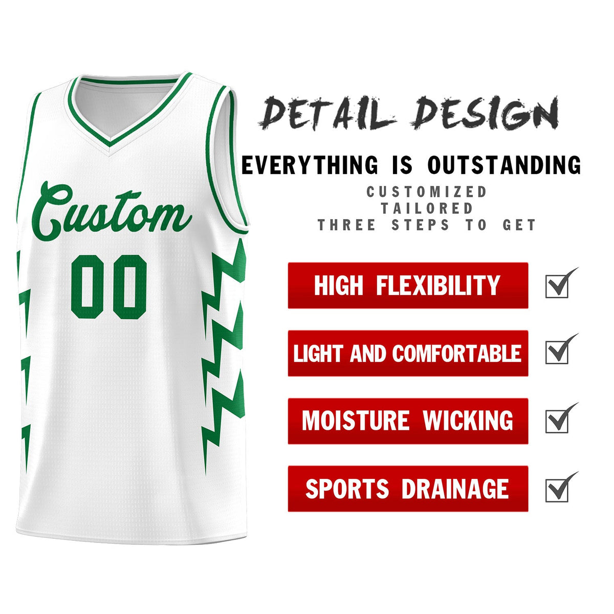 Custom White Side Lightning Pattern Sports Uniform Basketball Jersey