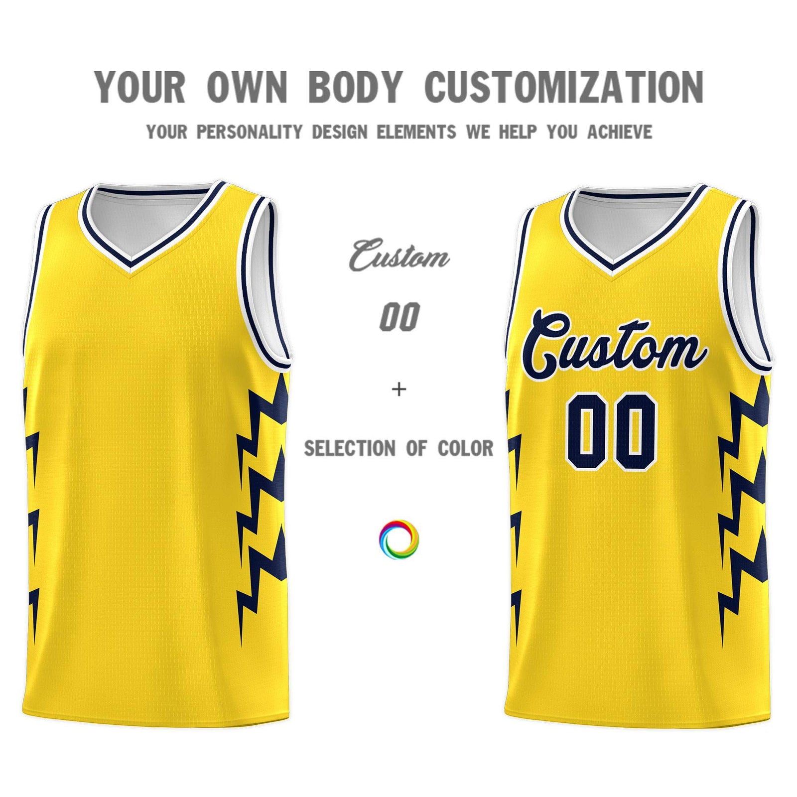 Custom Gold Side Lightning Pattern Sports Uniform Basketball Jersey