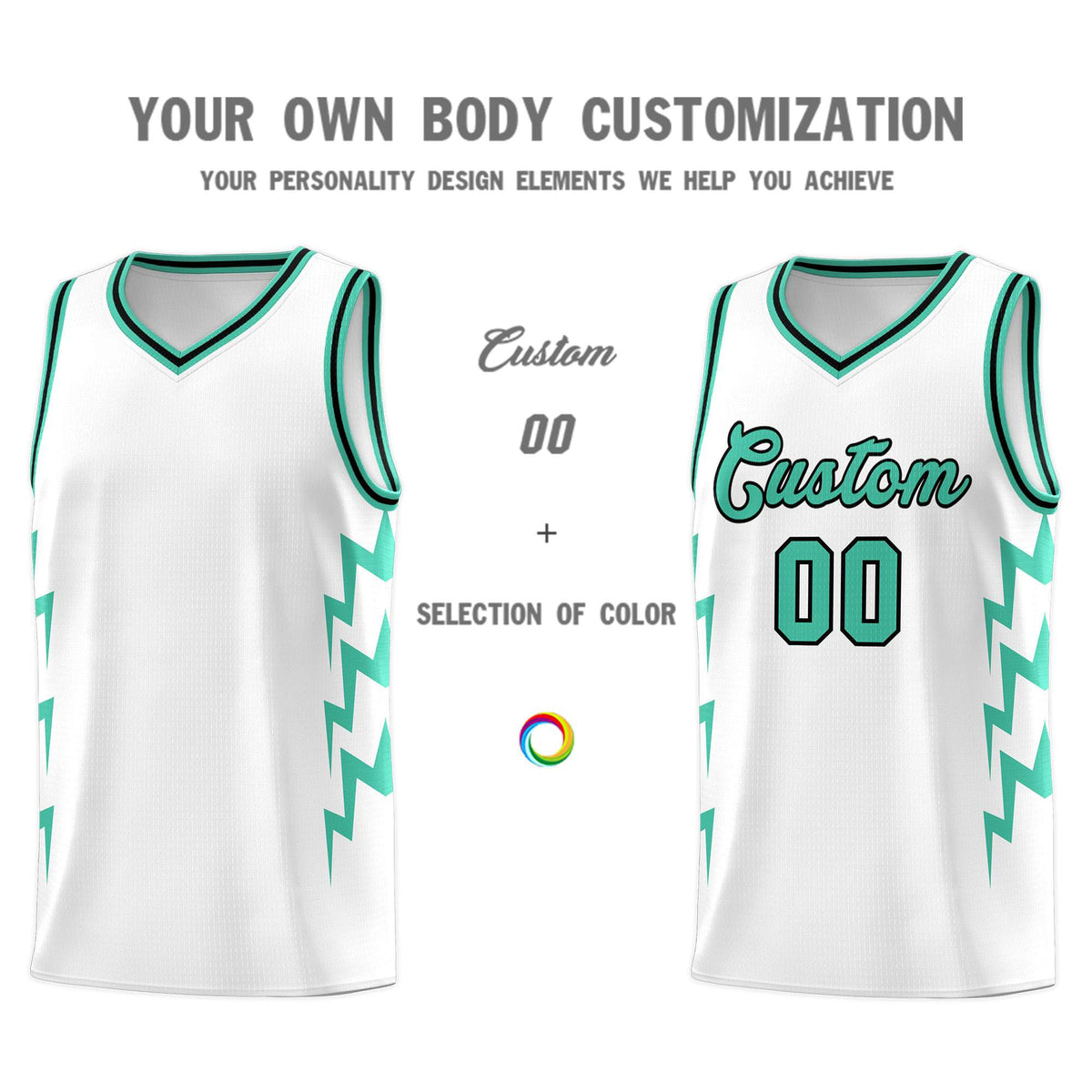 Custom White Side Lightning Pattern Sports Uniform Basketball Jersey