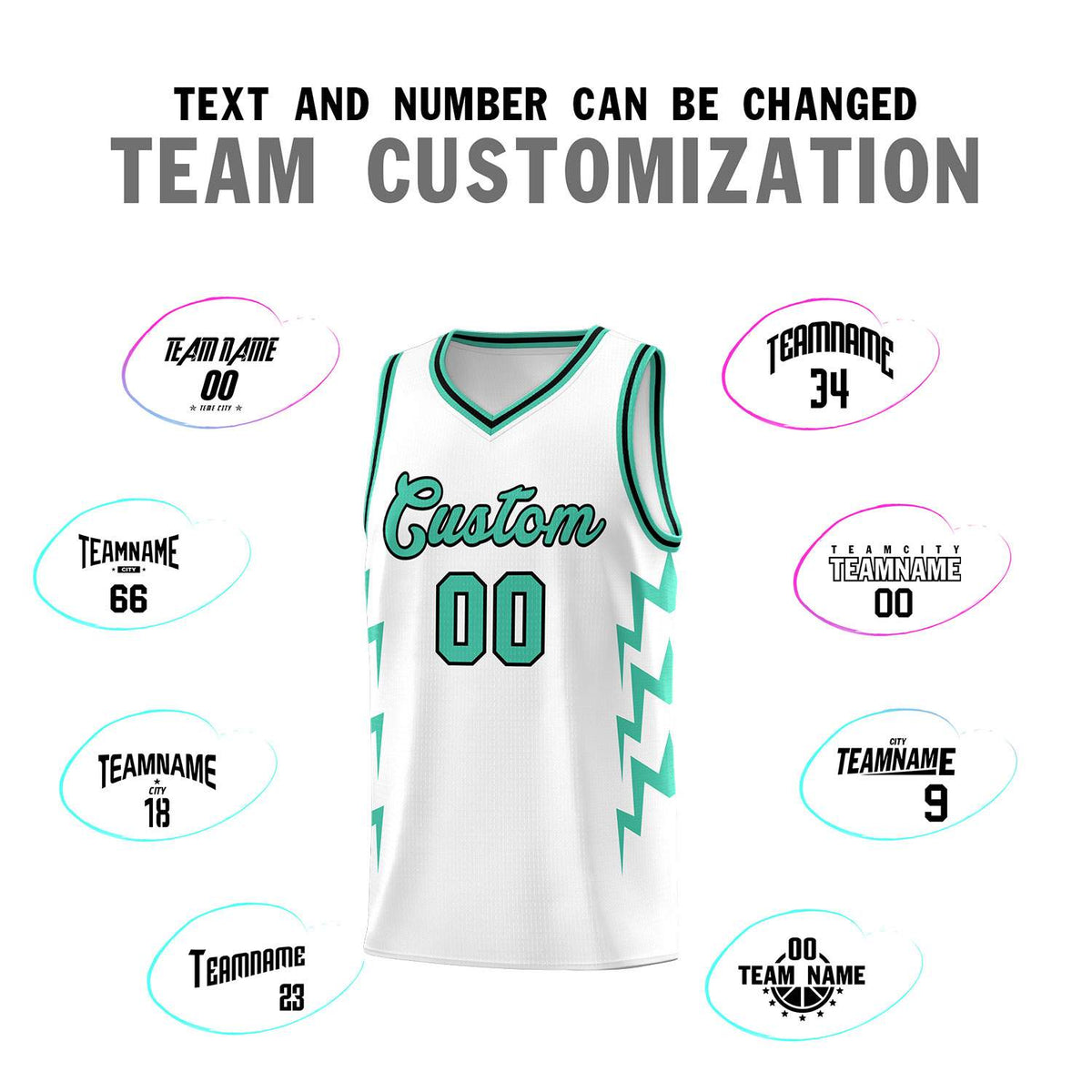 Custom White Side Lightning Pattern Sports Uniform Basketball Jersey