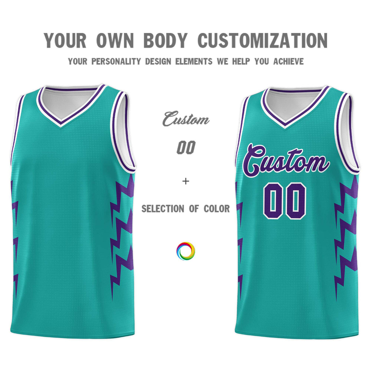 Custom Aqua Side Lightning Pattern Sports Uniform Basketball Jersey