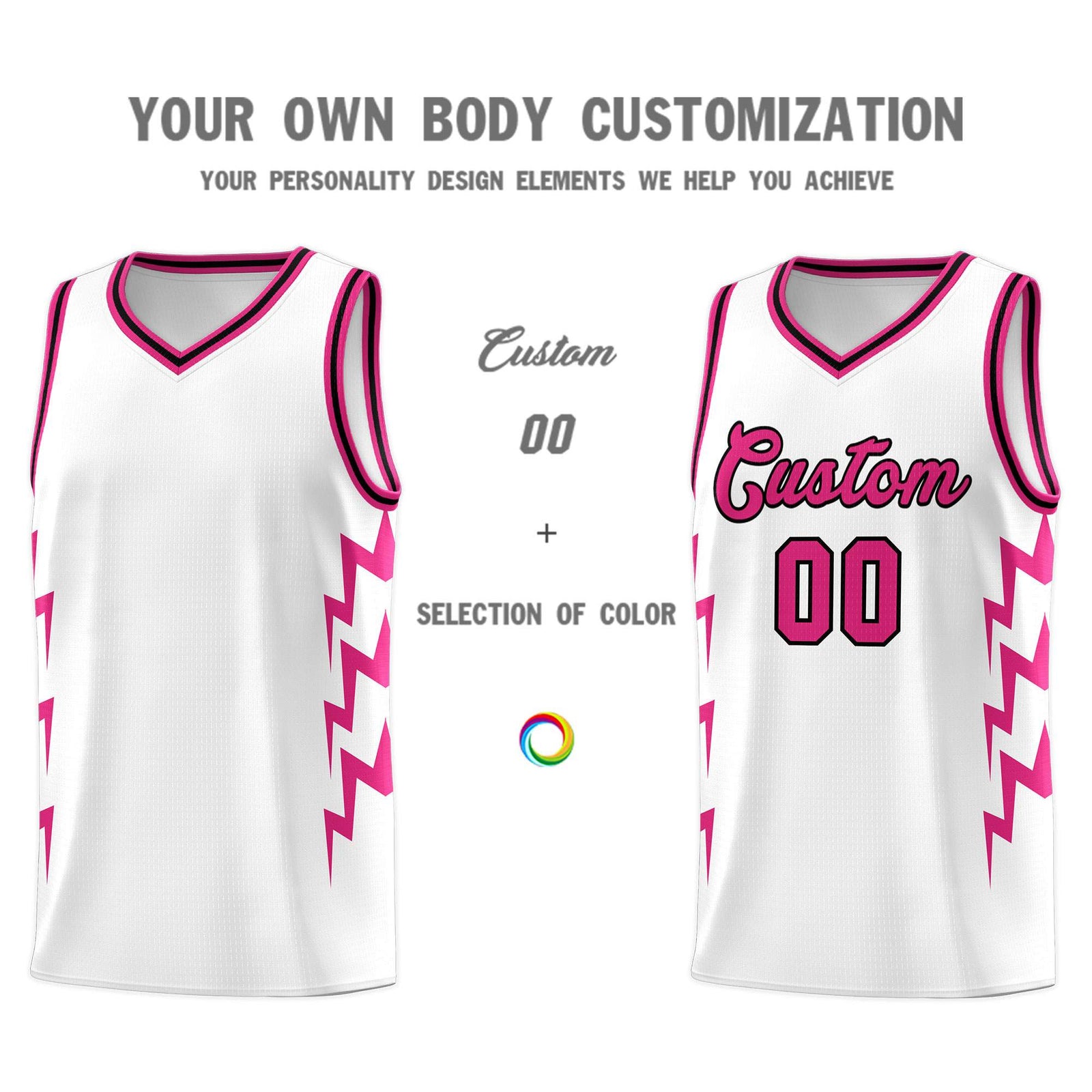 Custom White Side Lightning Pattern Sports Uniform Basketball Jersey