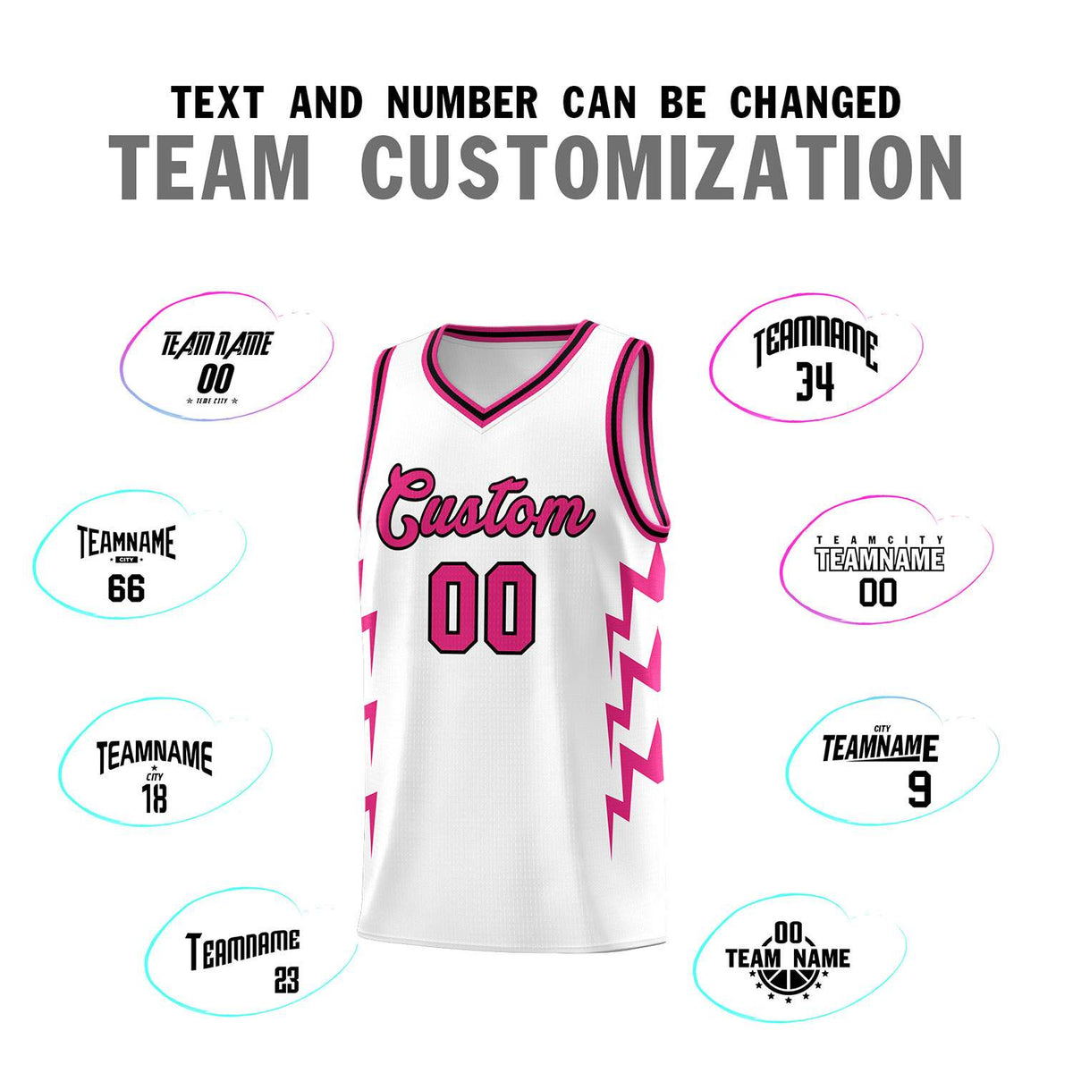 Custom White Side Lightning Pattern Sports Uniform Basketball Jersey