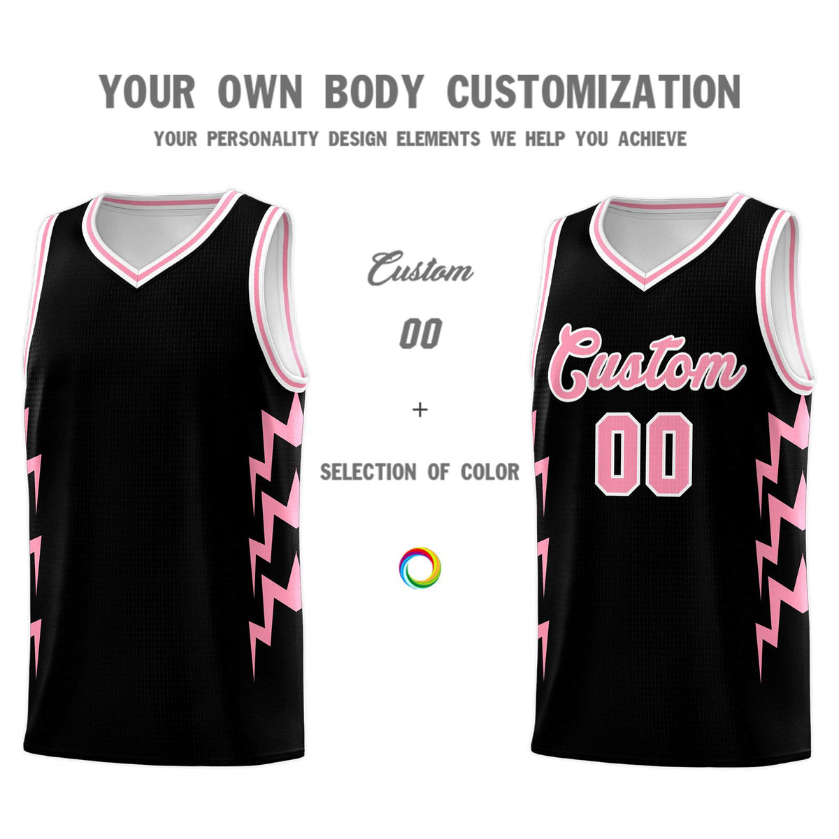 Custom Black Side Lightning Pattern Sports Uniform Basketball Jersey