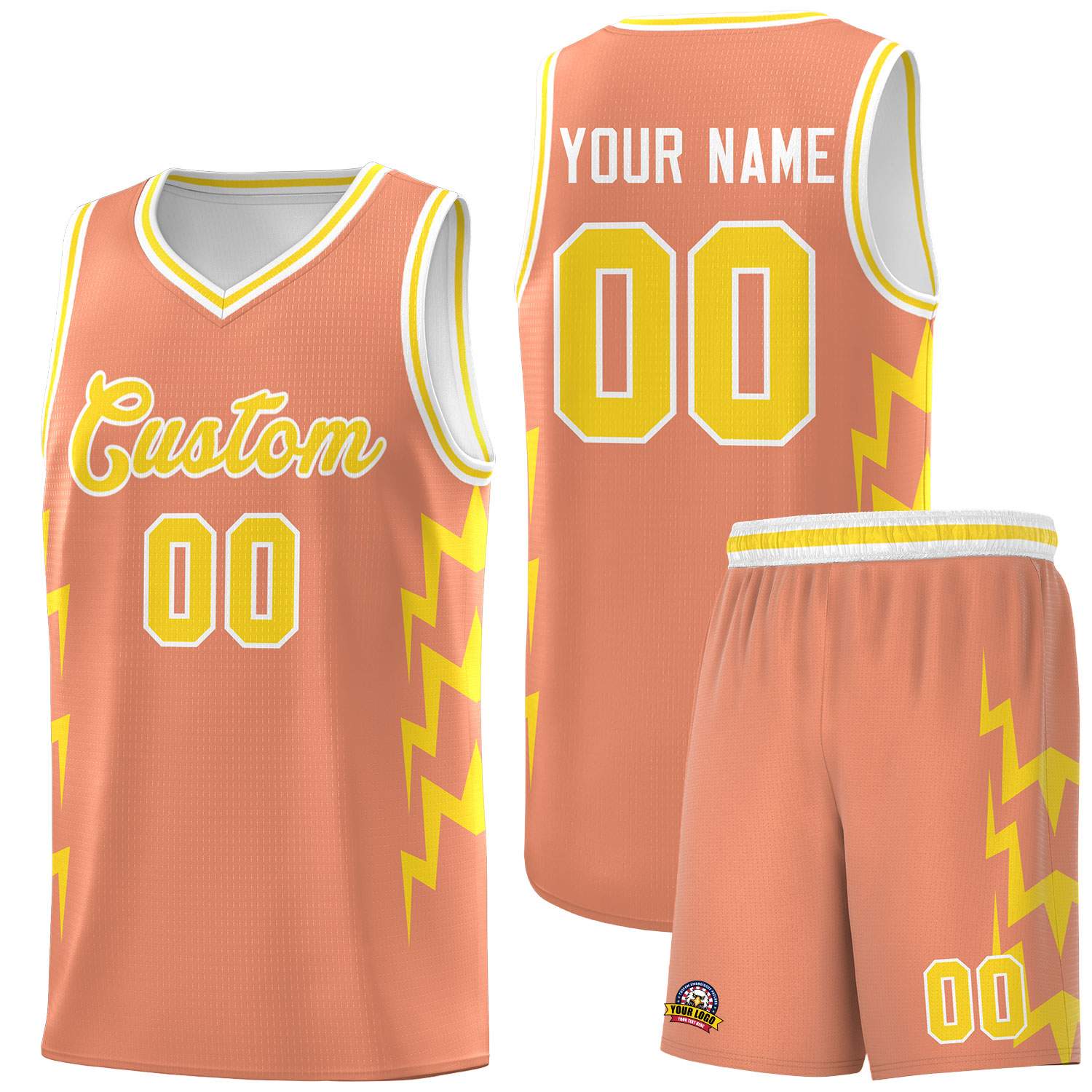 Custom Orange Side Lightning Pattern Sports Uniform Basketball Jersey