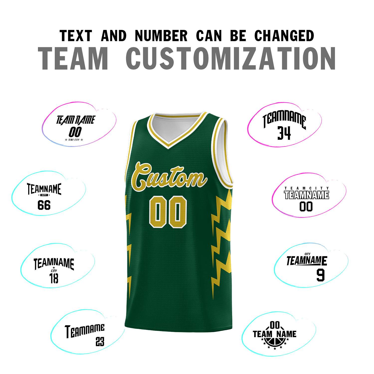 Custom Hunter Green Side Lightning Pattern Sports Uniform Basketball Jersey