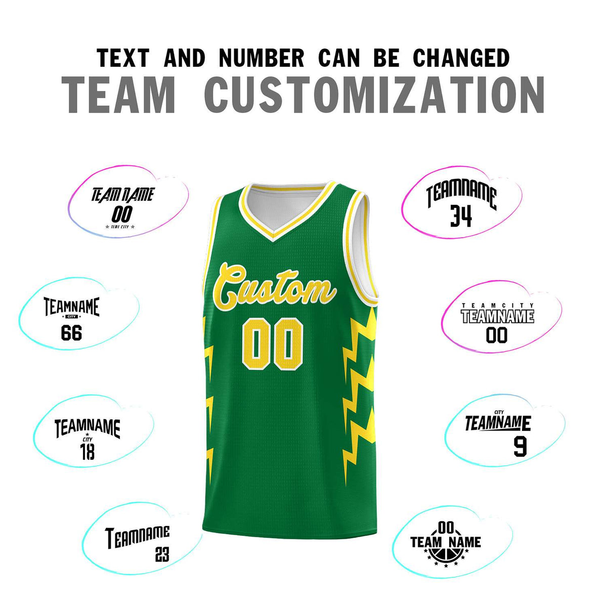 Custom Kelly Green Side Lightning Pattern Sports Uniform Basketball Jersey