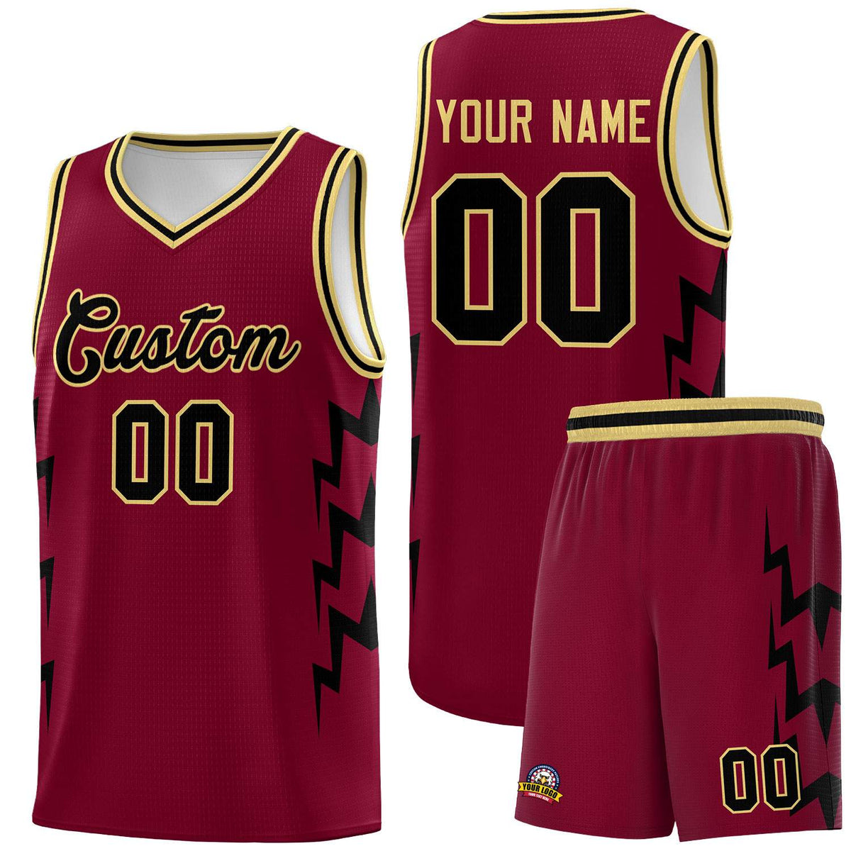 Custom Crimson Side Lightning Pattern Sports Uniform Basketball Jersey