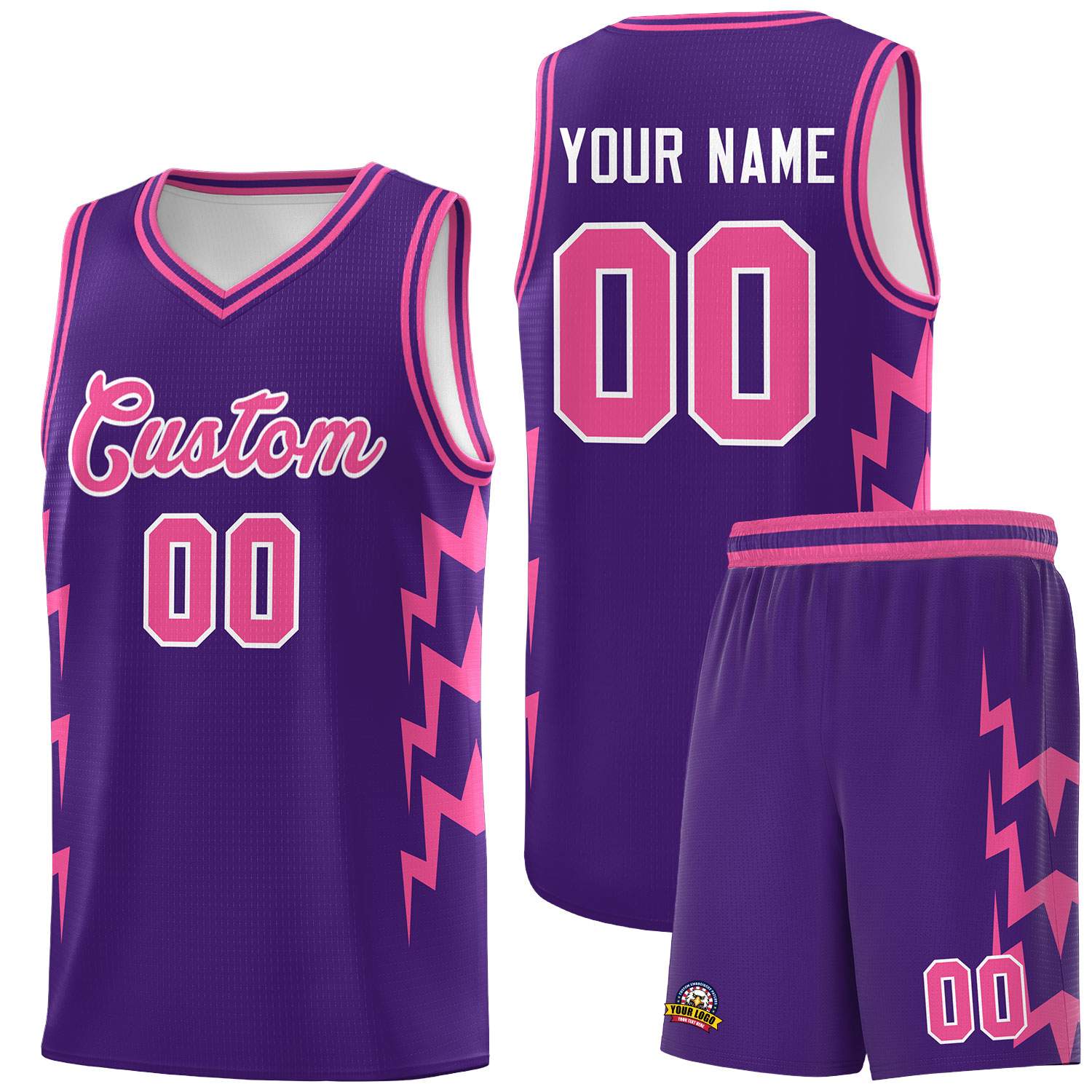 Custom Purple Side Lightning Pattern Sports Uniform Basketball Jersey