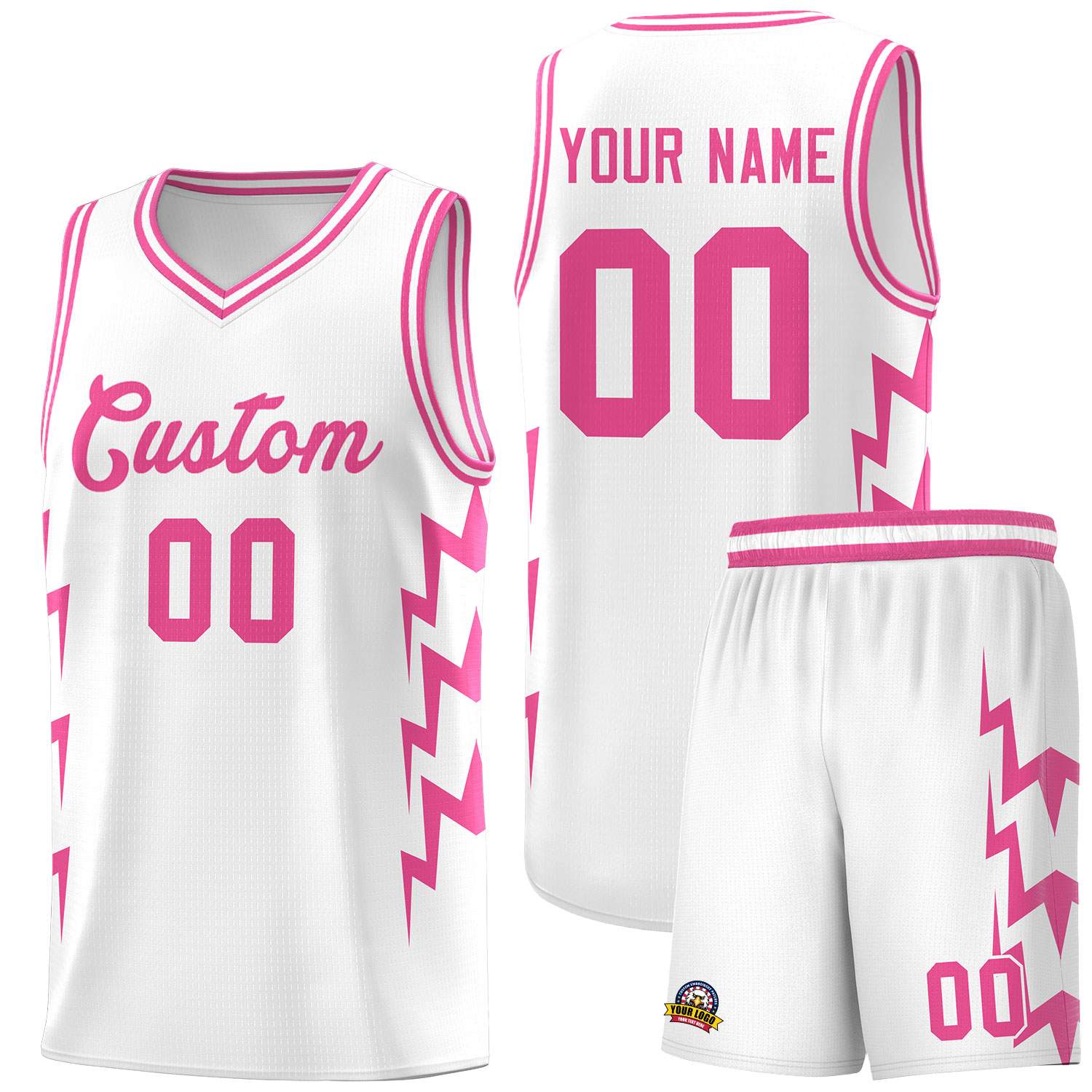 Custom White Side Lightning Pattern Sports Uniform Basketball Jersey