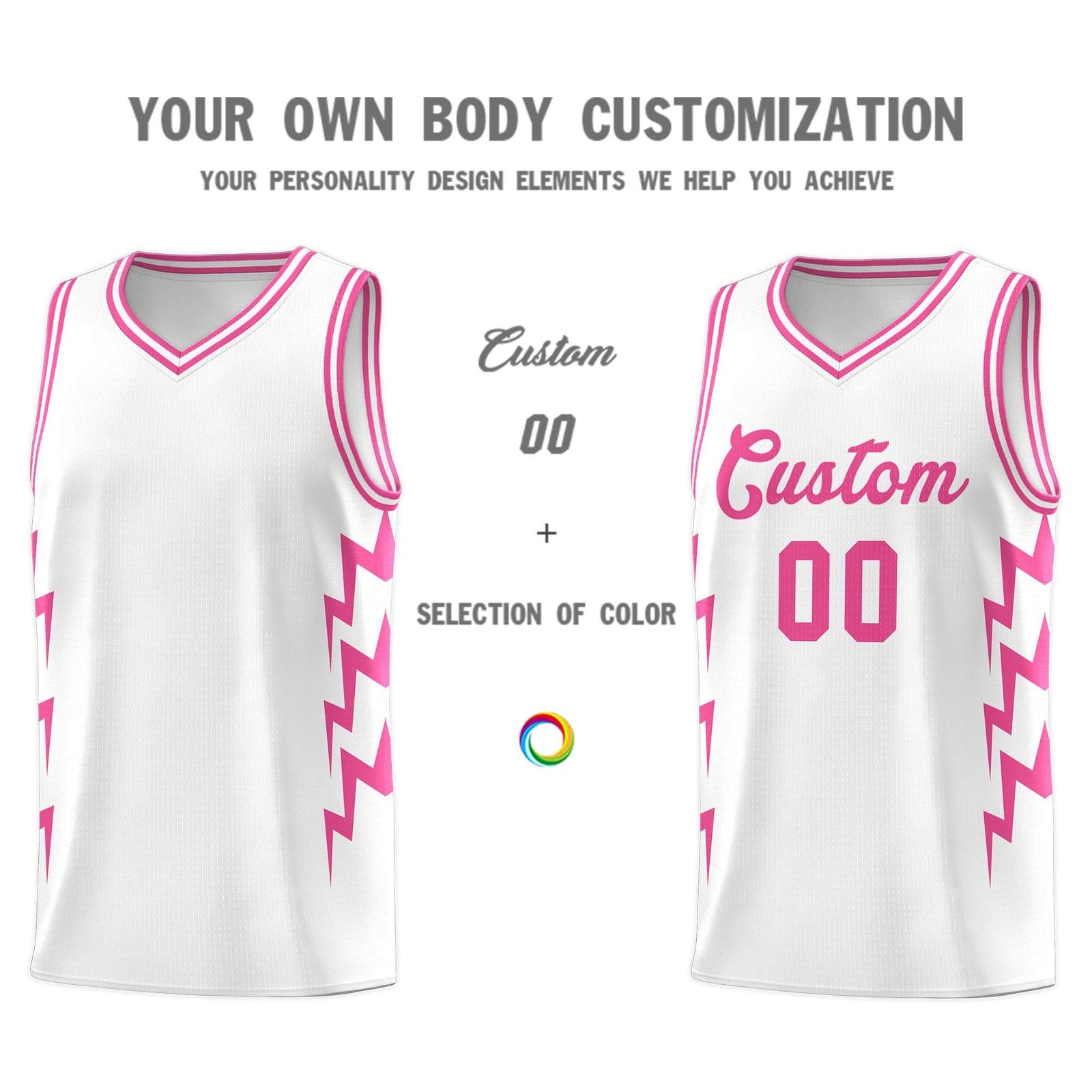 Custom White Side Lightning Pattern Sports Uniform Basketball Jersey