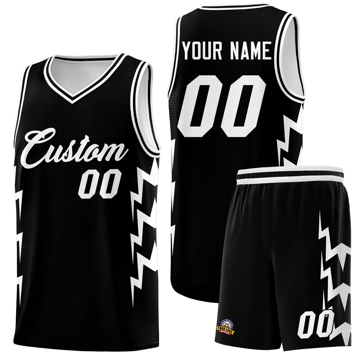 Custom Black Side Lightning Pattern Sports Uniform Basketball Jersey