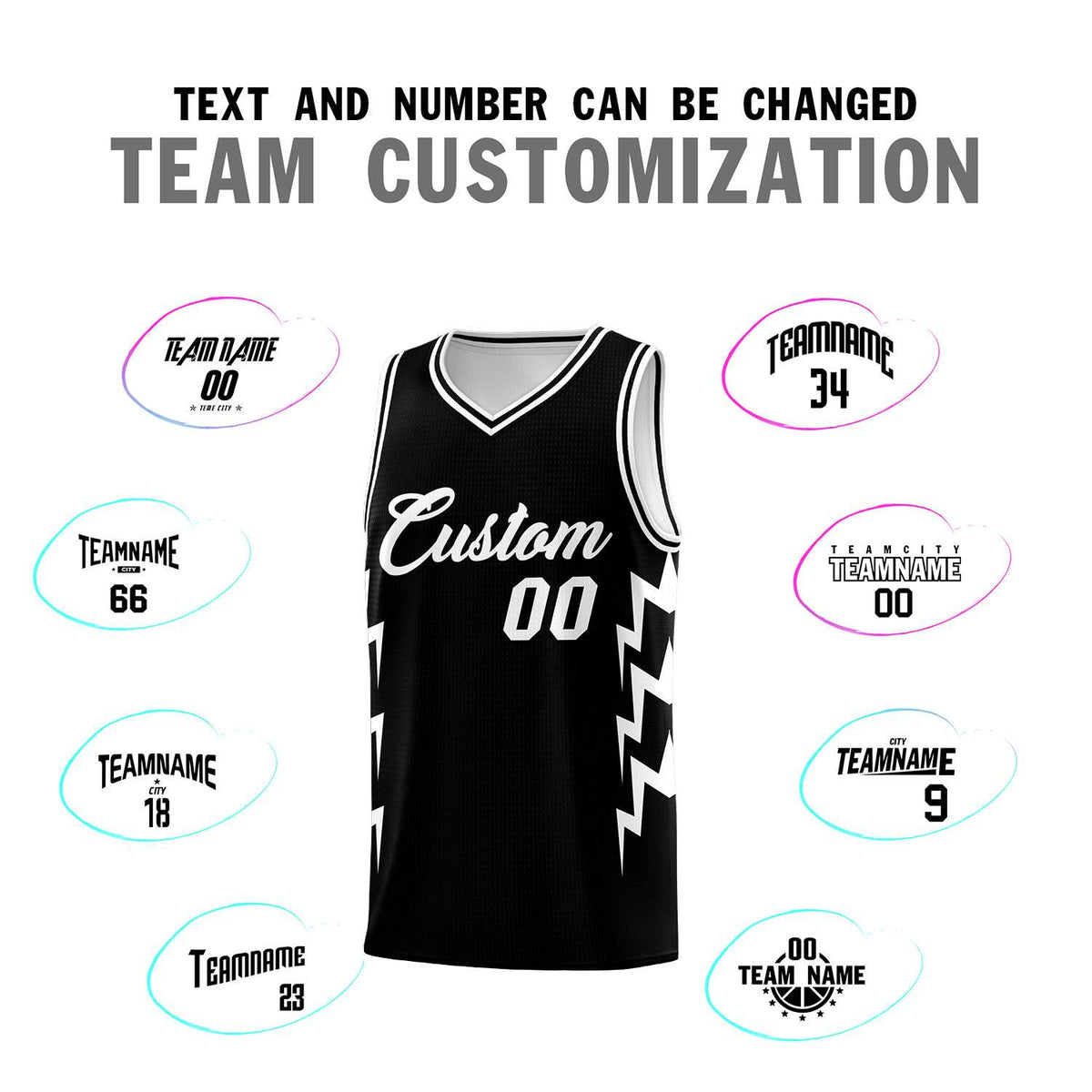 Custom Black Side Lightning Pattern Sports Uniform Basketball Jersey
