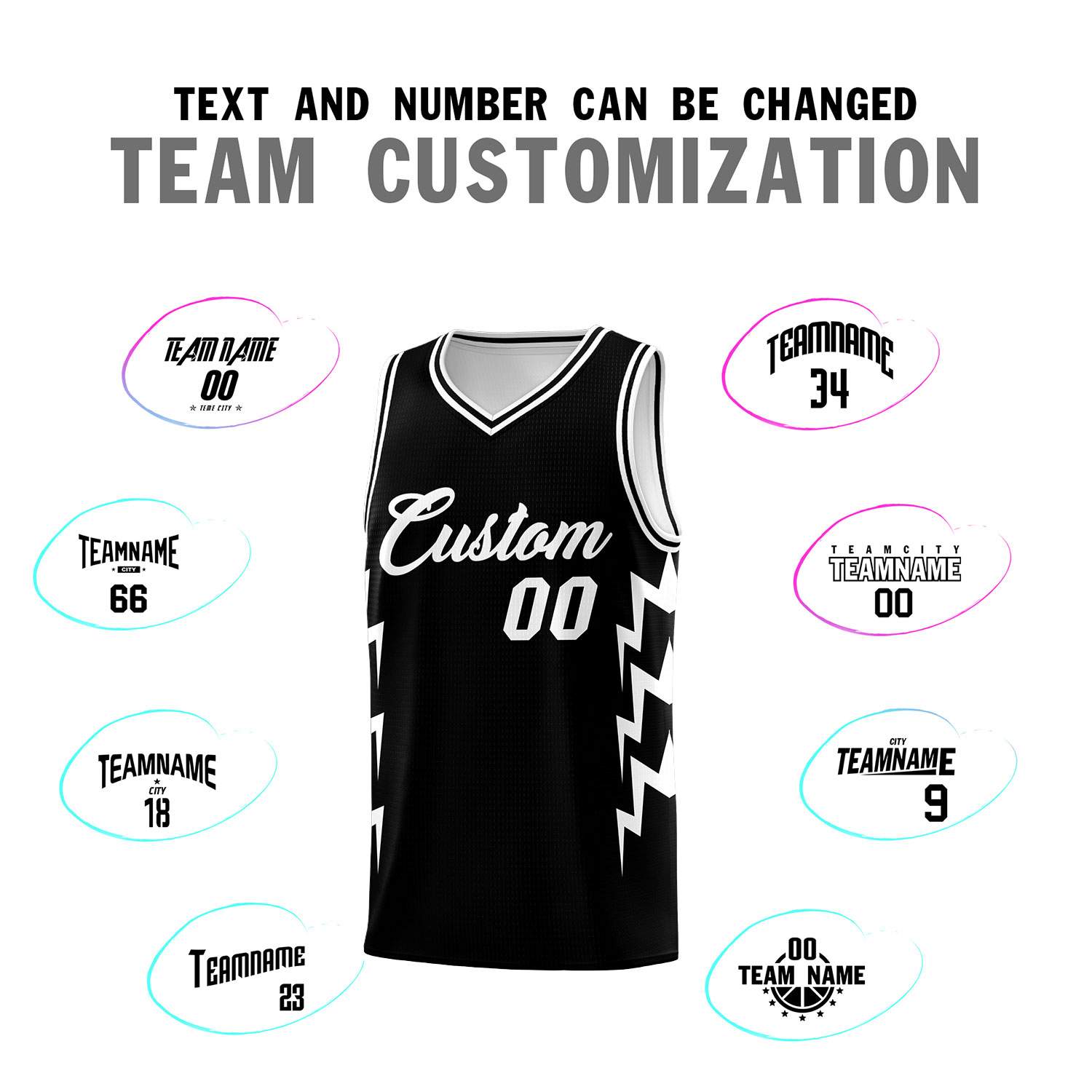 Custom Black Side Lightning Pattern Sports Uniform Basketball Jersey