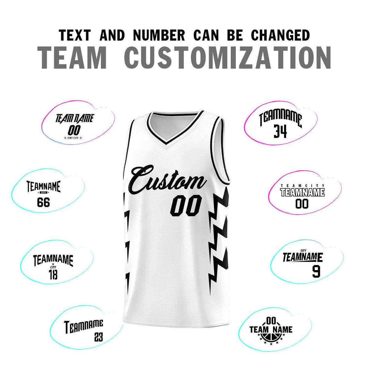 Custom White Side Lightning Pattern Sports Uniform Basketball Jersey