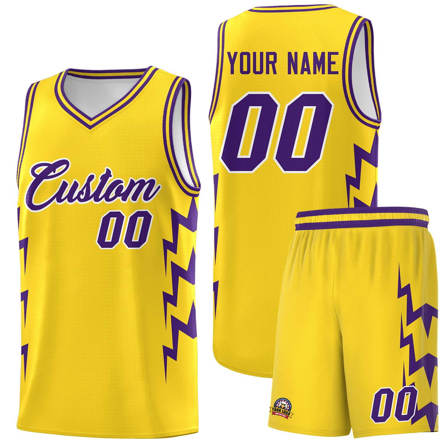 Custom Gold Side Lightning Pattern Sports Uniform Basketball Jersey