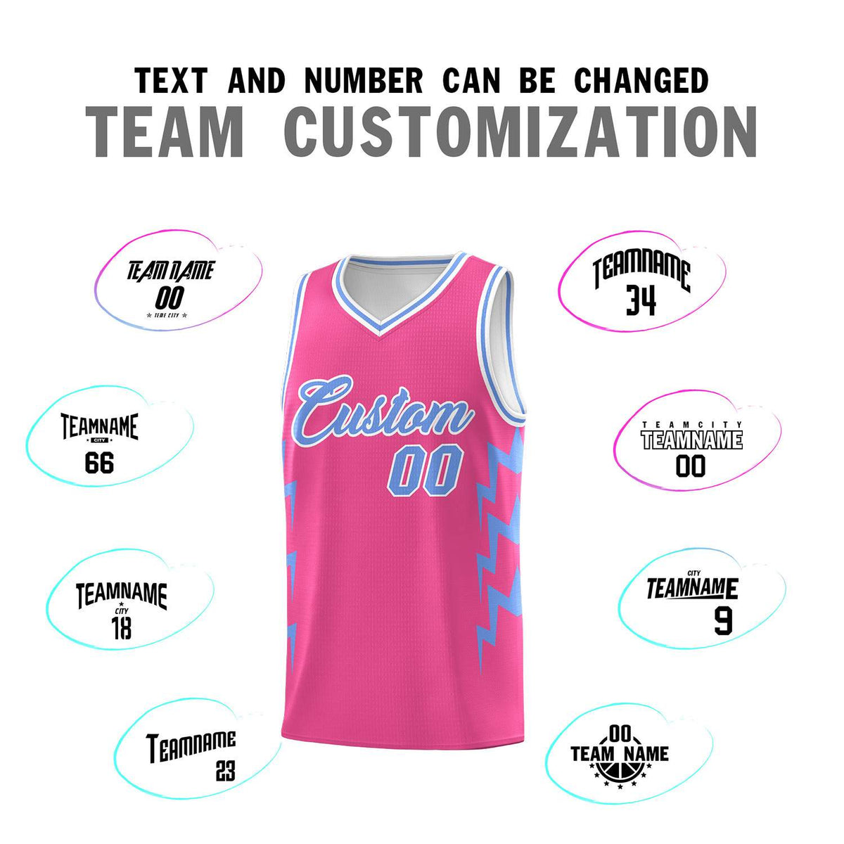Custom Pink Side Lightning Pattern Sports Uniform Basketball Jersey
