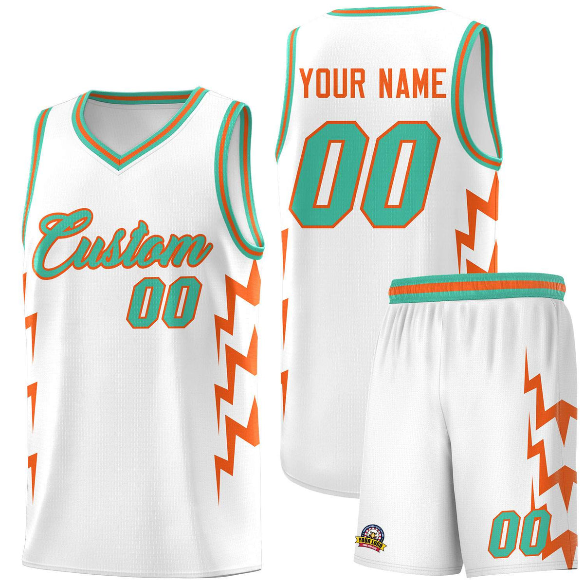 Custom White Side Lightning Pattern Sports Uniform Basketball Jersey