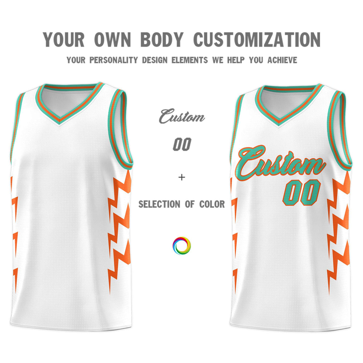 Custom White Side Lightning Pattern Sports Uniform Basketball Jersey