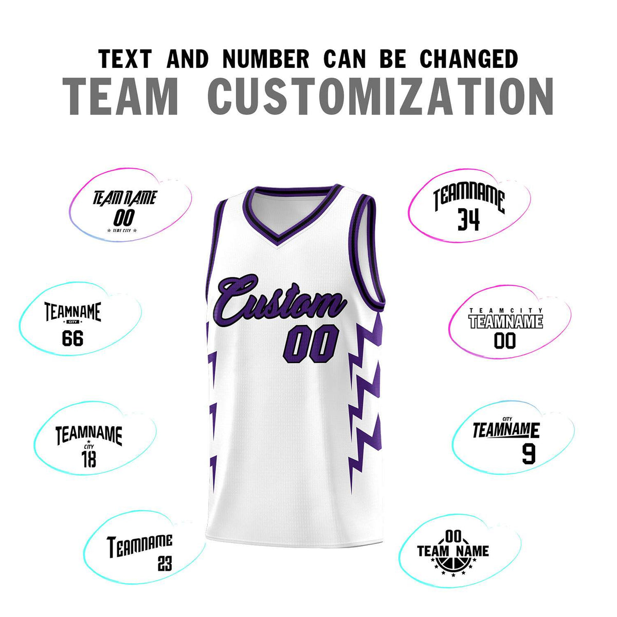 Custom White Side Lightning Pattern Sports Uniform Basketball Jersey