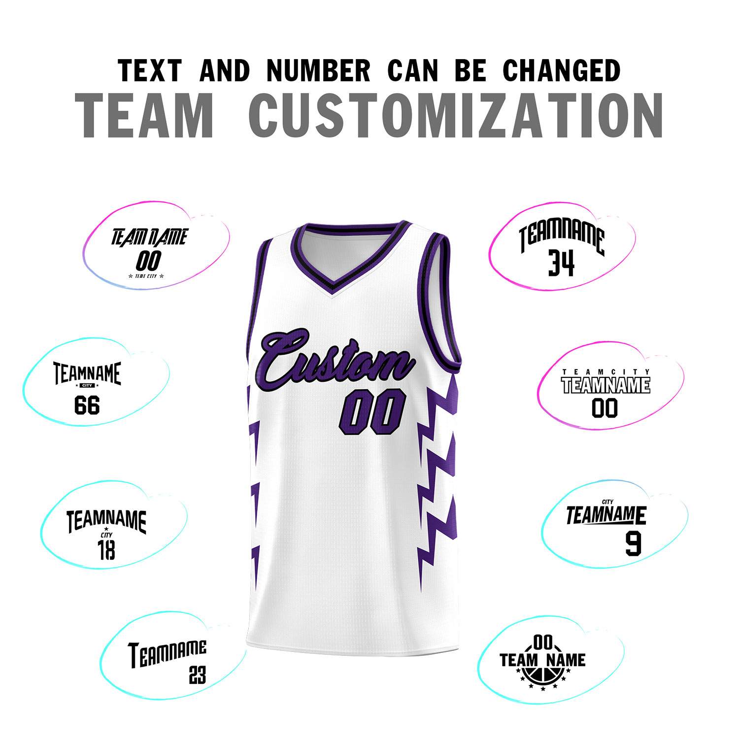 Custom White Side Lightning Pattern Sports Uniform Basketball Jersey