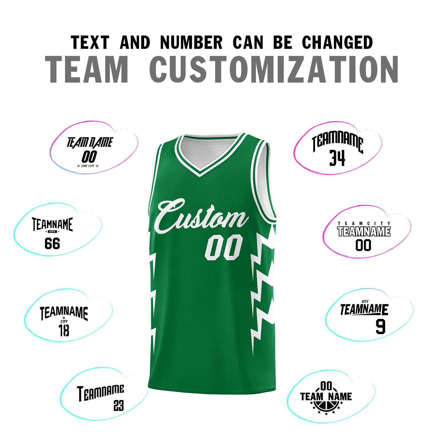 Custom Kelly Green Side Lightning Pattern Sports Uniform Basketball Jersey