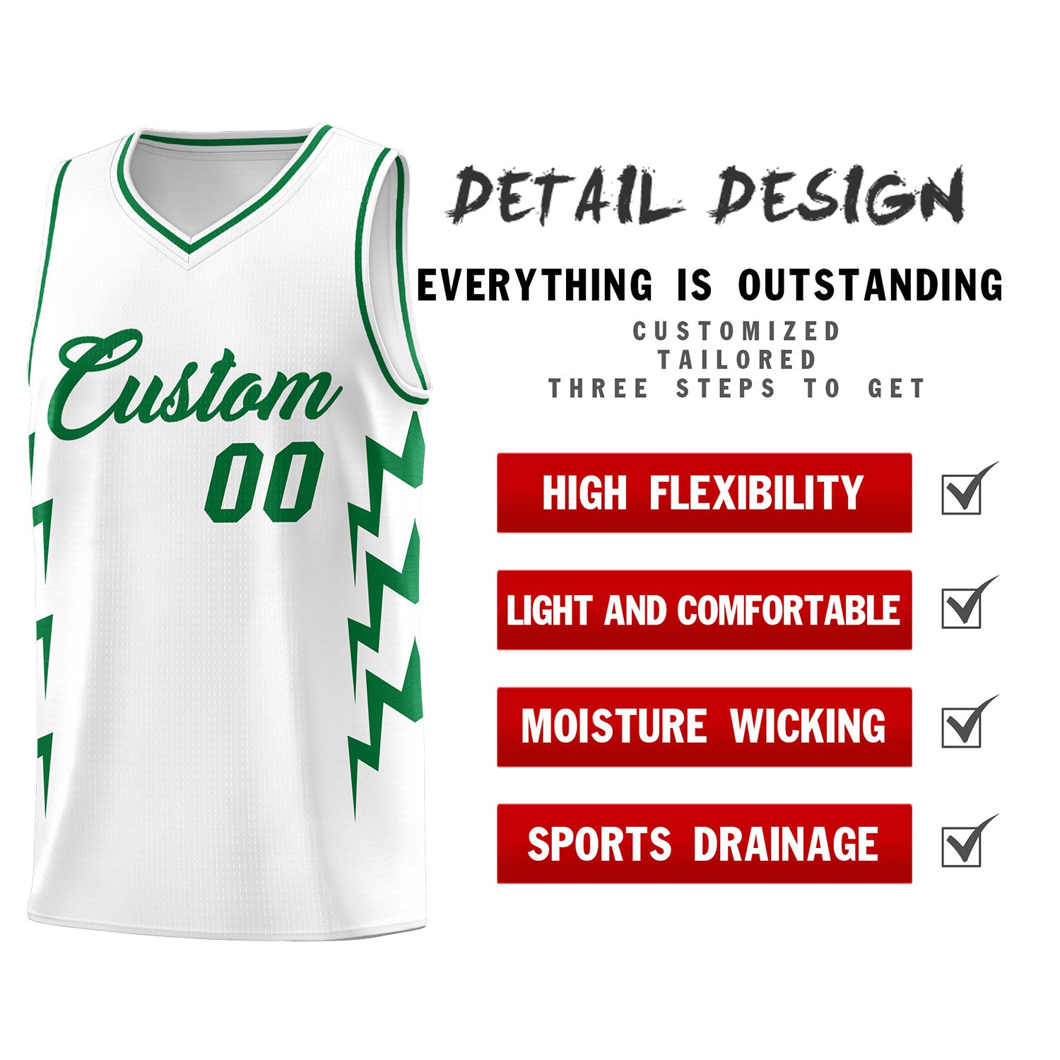 Custom White Side Lightning Pattern Sports Uniform Basketball Jersey