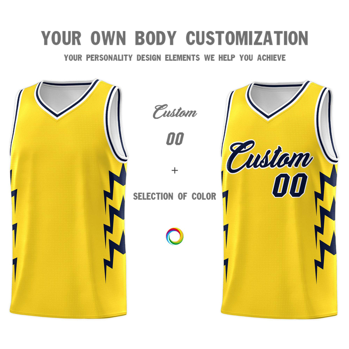 Custom Gold Side Lightning Pattern Sports Uniform Basketball Jersey