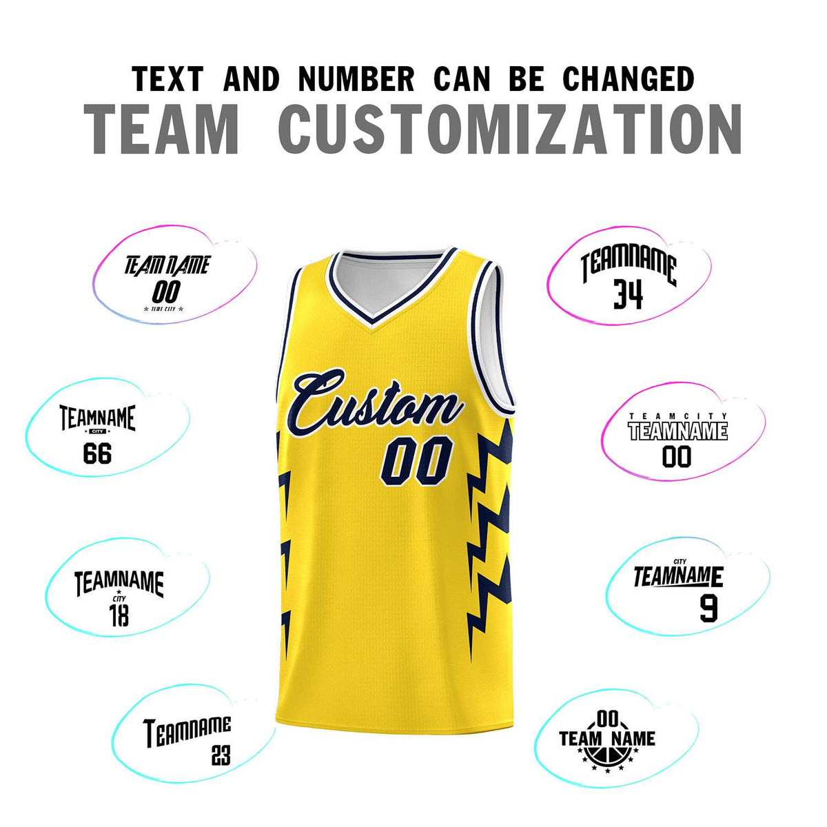 Custom Gold Side Lightning Pattern Sports Uniform Basketball Jersey