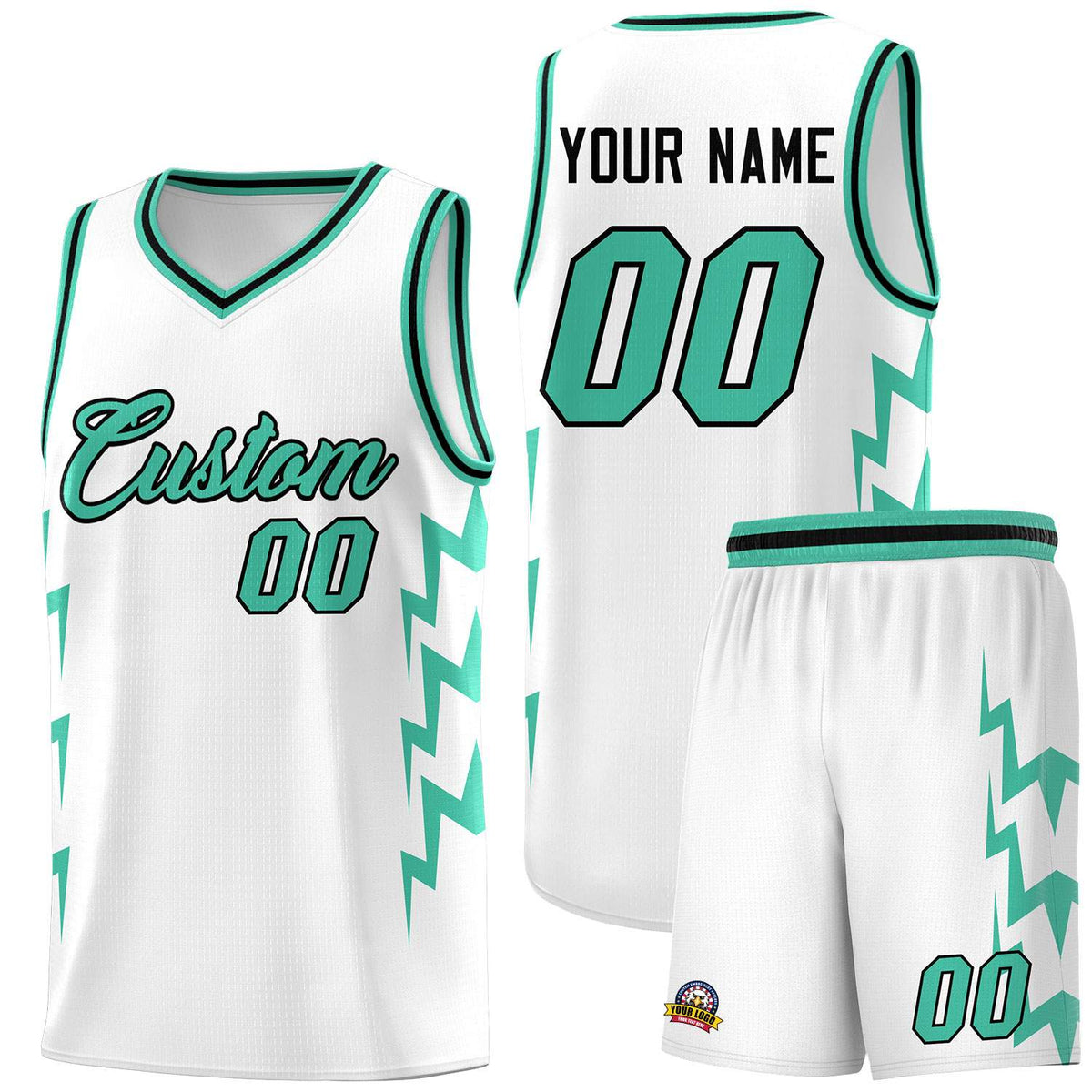 Custom White Side Lightning Pattern Sports Uniform Basketball Jersey