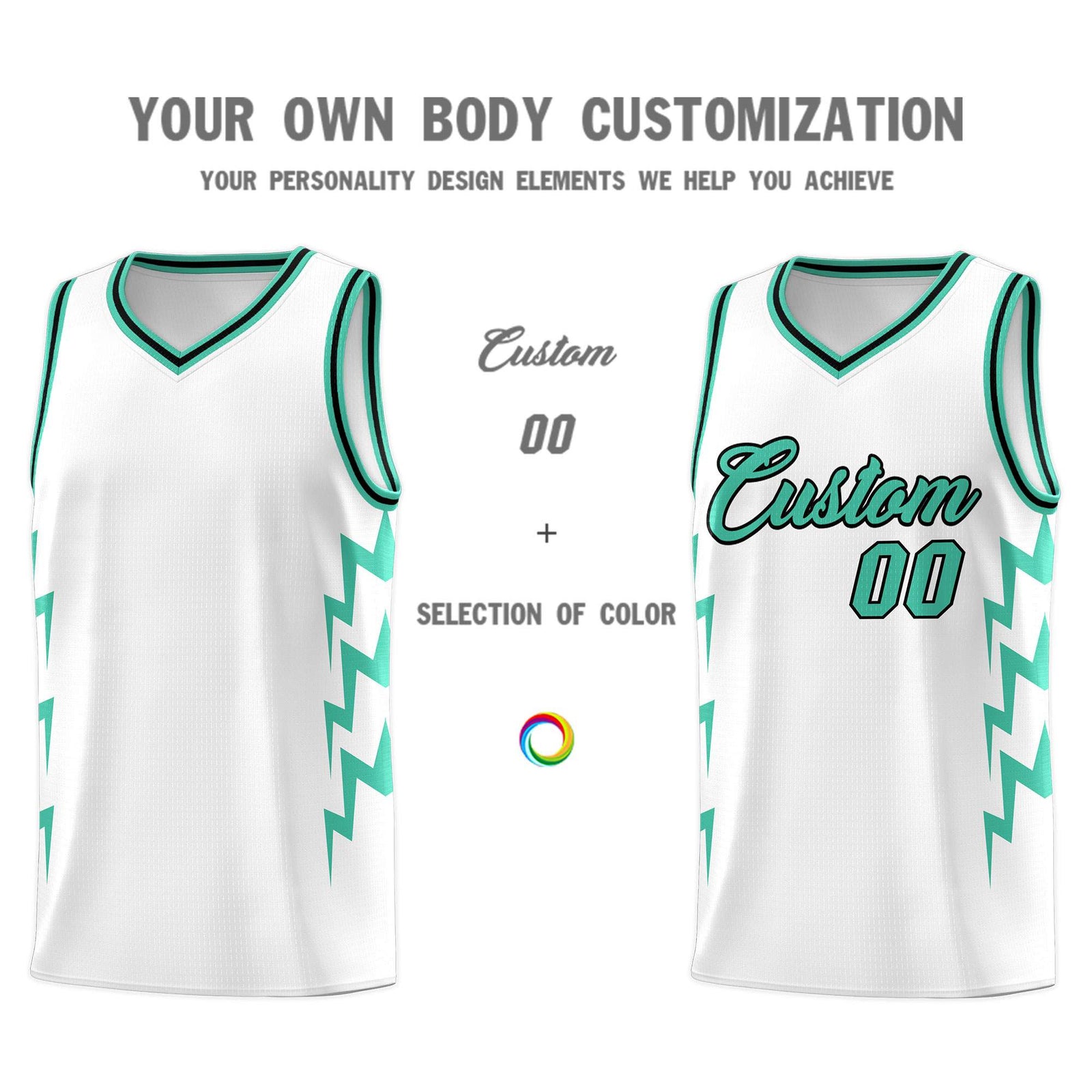 Custom White Side Lightning Pattern Sports Uniform Basketball Jersey