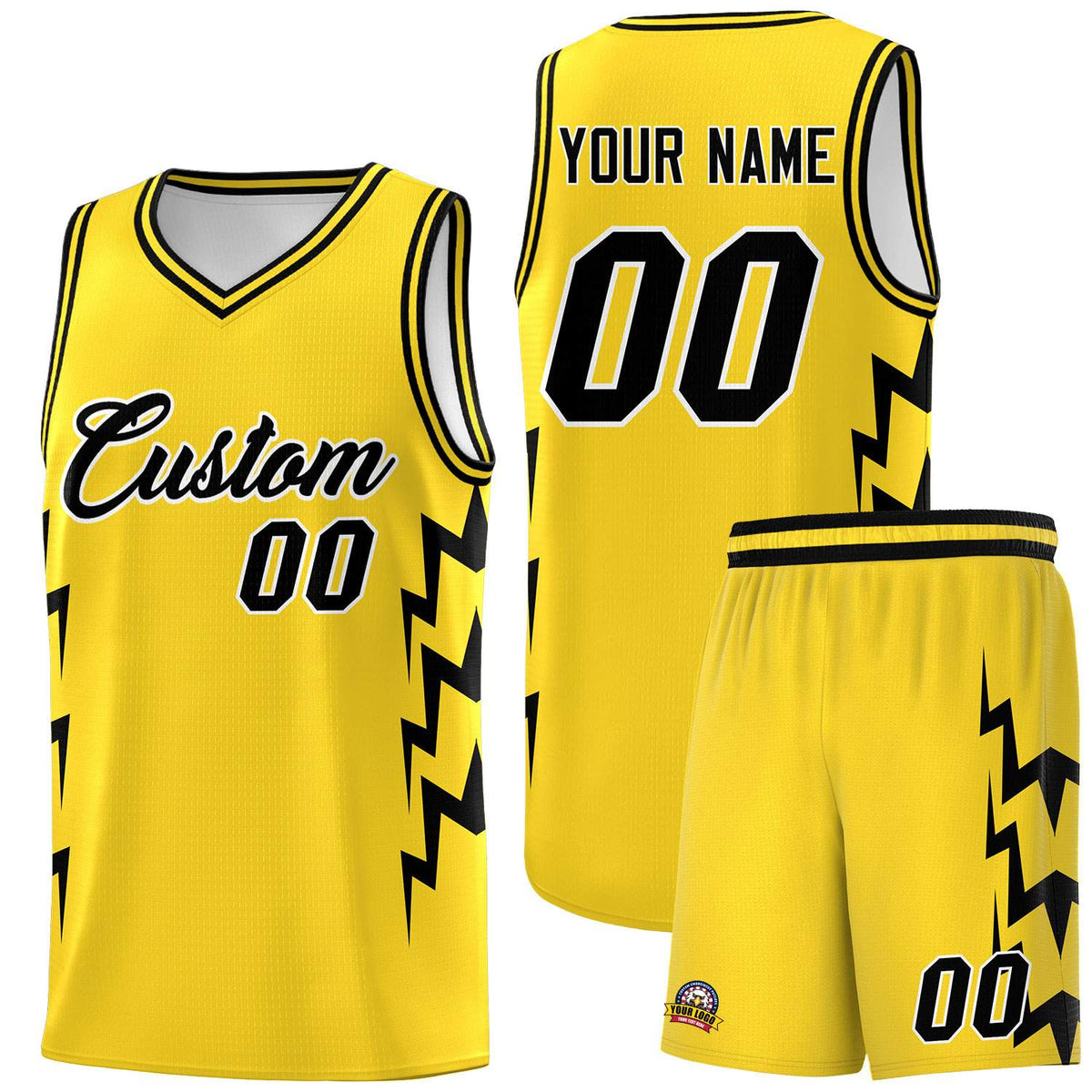 Custom Gold Side Lightning Pattern Sports Uniform Basketball Jersey