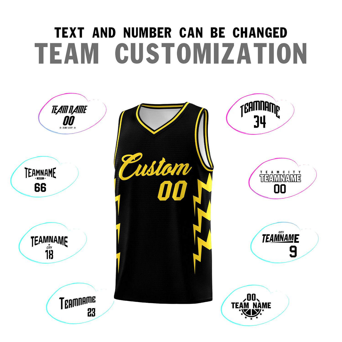 Custom Black Side Lightning Pattern Sports Uniform Basketball Jersey